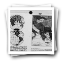 Circunferência equatorial da terra dos hemisférios oriental e ocidental e mapa da Península dos Balcãs (reprodução de página de publicação)