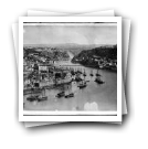 Vista geral do Porto e Vila Nova de Gaia, ainda com a Ponte das Barcas (reprodução de prova)