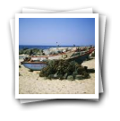 Vista de praia com barcos e redes de pesca, Vila do Conde